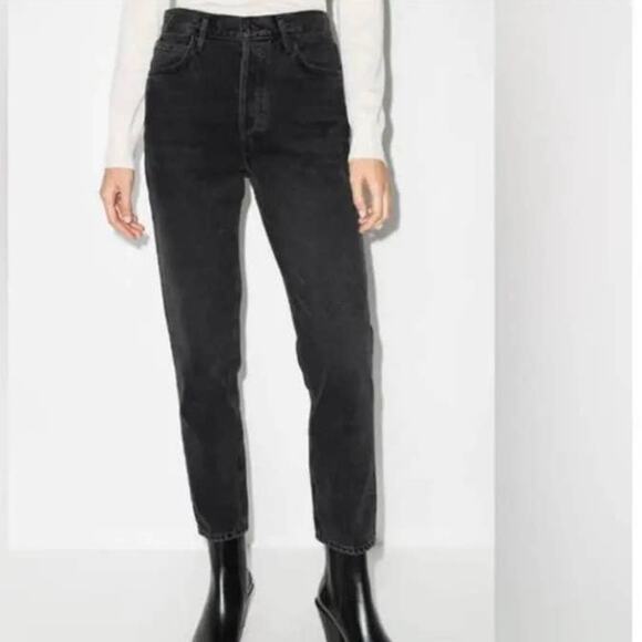 New Agolde Women Radstone Black Denim Stretch Tapered Slim High Rise Jeans 28 - Picture 1 of 10